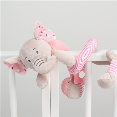 Растяжка - спираль с игрушками дуга на коляску / кроватку для малышей 0+ «Слоник розовый», Крошка Я