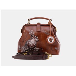 Коньячная кожаная сумка с росписью из натуральной кожи «W0013 Cognac Brown Ла Ливьер»