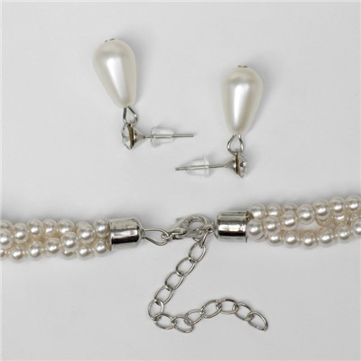 Набор 2 предмета: серьги, колье «Леди» кручение, цвет белый в серебре, 45 см