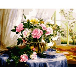 Картина по номерам 40х50 - Розы в стеклянном кувшине
