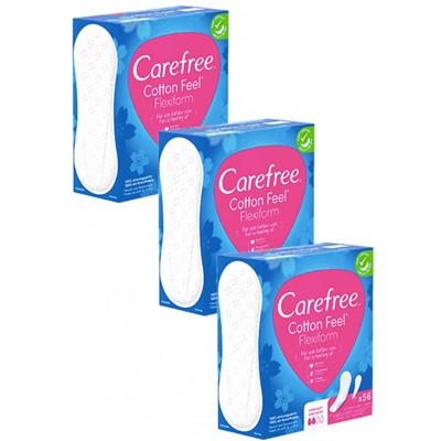 Carefree Slipeinlage Cotton Feel Flexiform ohne Duft 56 St, Карефри Ежедневные прокладки с хлопком Флексиформ 56шт, 3 упаковки (168 шт)
