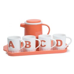 Набор "Буквы", чайник и 4 кружки, оранжевый, 750мл/180мл