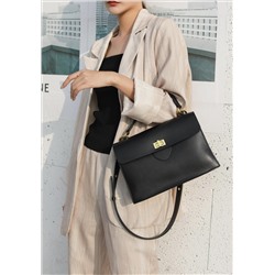Кожаная женская сумка-портфель, цвет черный