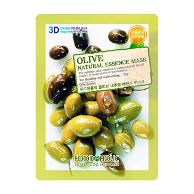 Тканевая 3D маска с экстрактом оливы для увлажнения и питания кожи Olive Natural Essence Mask, FOODAHOLIC   23 мл