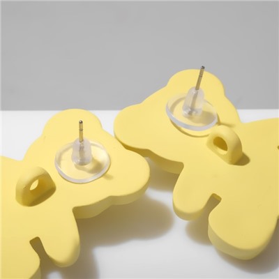 Серьги пластик «Мишки» со смайликами, цвет жёлтый