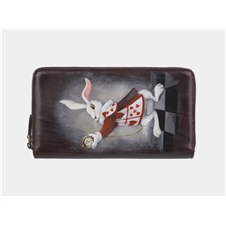 Кожаное портмоне с росписью из натуральной кожи «PR0012 Brown Белый кролик»
