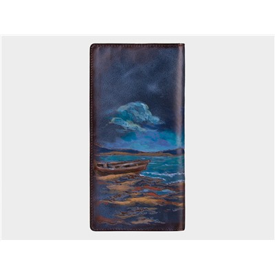 Кожаное портмоне с росписью из натуральной кожи «PR001 Blue Лодки на берегу»