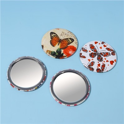 Зеркало «Бабочки», d 7,5 см, искусственная кожа, рисунок МИКС