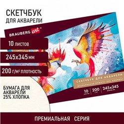 Альбом для акварели, бумага ИТАЛИЯ 200 г/м2 25% хлопок 245х345 мм, 10 л., BRAUBERG ART PREMIERE, 105911