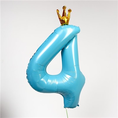 Шар фольгированный 40" «Цифра 4 с короной», цвет голубой