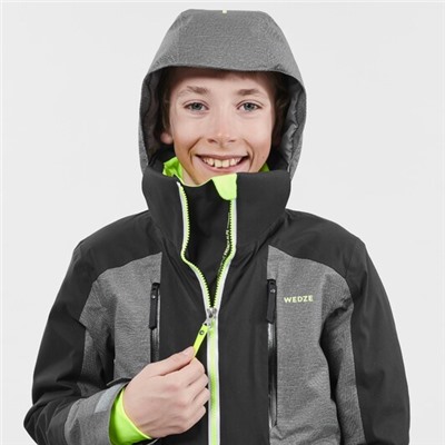 Куртка лыжная теплая водонепроницаемая для детей серо-черная 900 WEDZE