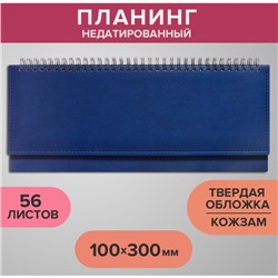 Планинг недатированный 100 х 300 мм, 56 листов, на гребне, обложка из искусственной кожи, синий