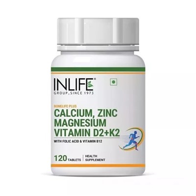 Кальций + Цинк + Магний + Витамин Д2 + К2 (120 таб), Calcium Zinc Magnesium Vitamin D2+K2, произв. INLIFE