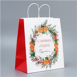 Пакет подарочный крафтовый «Поздравляю», 32 × 28 × 15 см