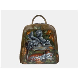 Оливковый кожаный рюкзак с росписью из натуральной кожи «R0023 Olive Осень в деревне»