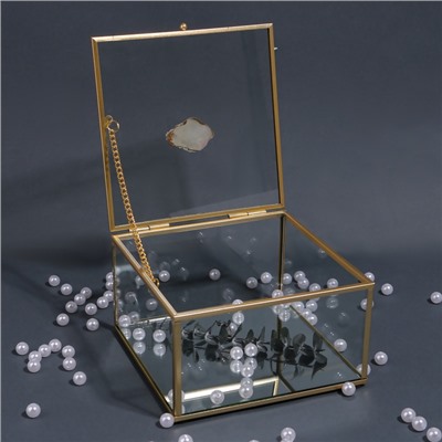 Органайзер для хранения «MOUNTAINS», с крышкой, стеклянный, с зеркальным дном, 1 секция, 15 × 15 × 8,5 см, цвет прозрачный/медный