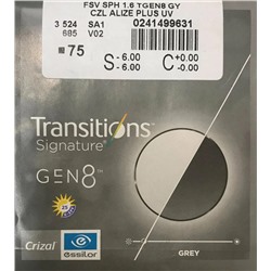 Линза Essilor 1.5 Orma Transitions Gen8 Crizal Alize+UV астигматические