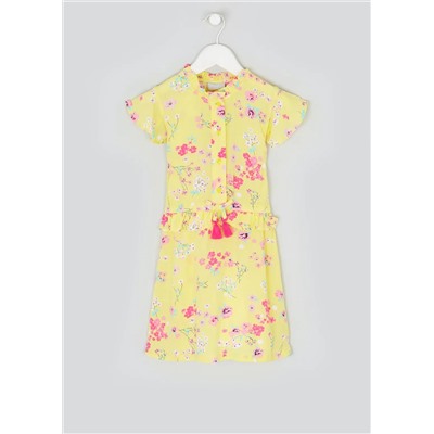 Girls Short Sleeve Yellow Floral Dress (4-13yrs)