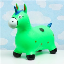 Игрушка - прыгун детская "Музыкальный Единорог" резиновая надувная, 50х30см, зеленый