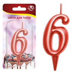 Свеча для торта "Овал" цифра 6 (красный), 8х4х1,2 см