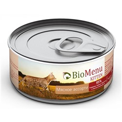 Консервы BioMenu KITTEN для котят, паштет мясное ассорти  95%-мясо, 100 г.