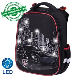 Ранец BRAUBERG PREMIUM, 2 отделения, с брелком, "City car", LED ЛАМПОЧКИ, 38х29х16 см, 271356