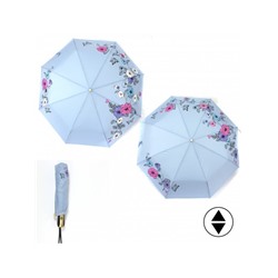 Зонт женский ТриСлона-L 3822 R  (проявляющийся рисунок),  R=58см,  суперавт;  8спиц,  3слож,  "Эпонж",  голубой  (цветы)  235249