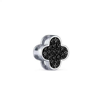 Кольцо из серебра с натуральной чёрной шпинелью родированное - Клевер, четырёхлистник 1-296рч416