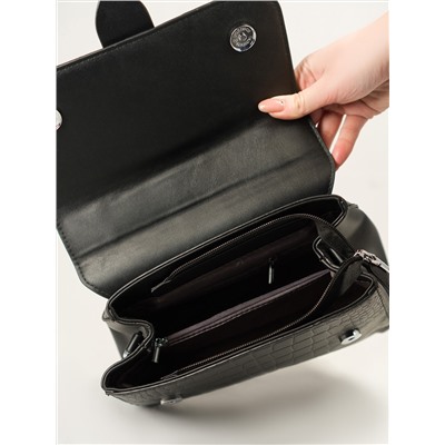 Черная сумка-чемоданчик из тисненной эко-кожи