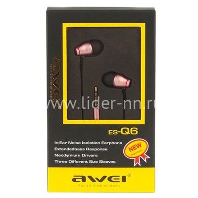 Наушники MP3/MP4 AWEI (ES-Q6) розовые