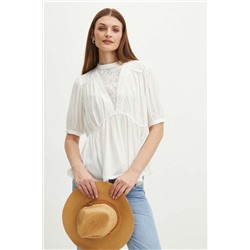 Bluzka damska regular z ozdobną aplikacją kolor biały