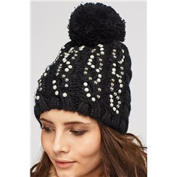 Faux Pearl Embellished Beanie Hat