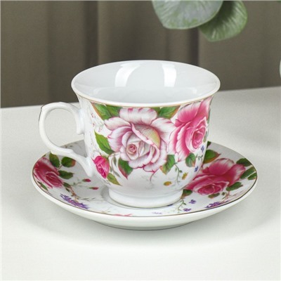 Чайная пара керамическая Доляна «Томная роза», 2 предмета: чашка 250 мл, блюдце d=14 см