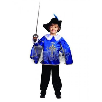 Детский карнавальный костюм МУШКЕТЁР (текстиль) синий 7003