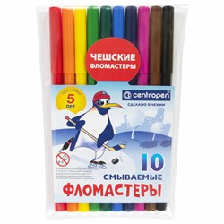 Фломастеры 10 ЦВЕТОВ CENTROPEN "Пингвины", смываемые, вентилируемый колпачок, 7790/10ET, 7 7790 1086