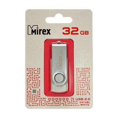 Флешка Mirex SWIVEL WHITE, 32 Гб, USB2.0, чт до 25 Мб/с, зап до 15 Мб/с, белая