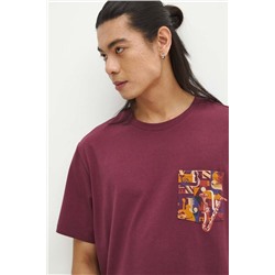 T-shirt bawełniany męski z domieszką elastanu z nadrukiem kolor bordowy