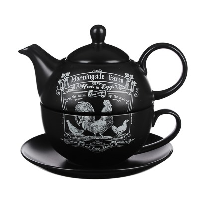 MILLIMI Ранчо Набор чайный "Эгоист", чайник 380мл, чашка 320мл, блюдце 15см, керамика