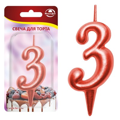 Свеча для торта "Овал" цифра 3 (красный), 8х4х1,2 см