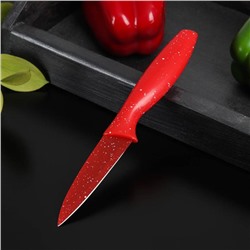 Нож с антиналипающим покрытием Доляна «Зефир», для овощей, лезвие 9 см, цвет красный