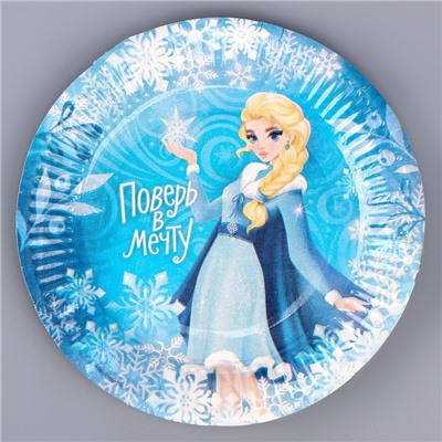 Набор бумажной посуды одноразовый декор «Холодная принцесса», 6 тарелок, 6 стаканов, 1 гирлянда, декор