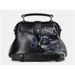 Винная кожаная сумка с росписью из натуральной кожи «W0013 Black Новое знакомство»