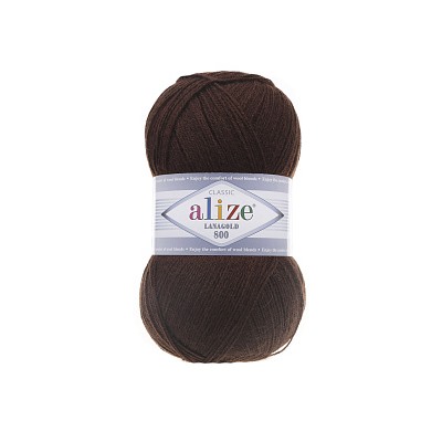 Пряжа для вязания Ализе LanaGold 800 (49% шерсть, 51% акрил) 5х100г/800м цв.026 коричневый упак (1 упак)