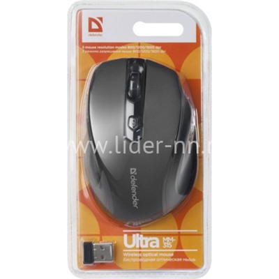 Мышь беспроводная DEFENDER Ultra MM-315/52315 оптическая 6 кнопок,800-1600dpi (черная)
