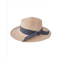 Летняя женская шляпка с бантом в горошек, цвет пудровый