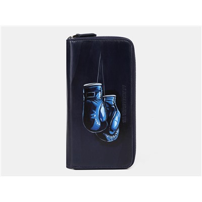 Кожаное портмоне с росписью из натуральной кожи «PR0015 Blue Ринг»