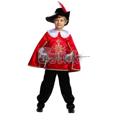 Детский карнавальный костюм МУШКЕТЁР (текстиль) красный 7003