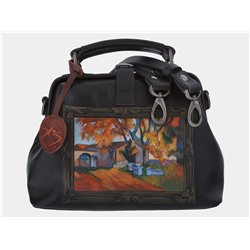 Черная кожаная сумка с росписью из натуральной кожи «W0013 Black Галерея №2»
