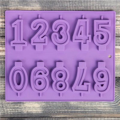 Форма для выпечки Доляна «Цифры», силикон, 26×21 см, 10 ячеек (7×4 см), цвет МИКС