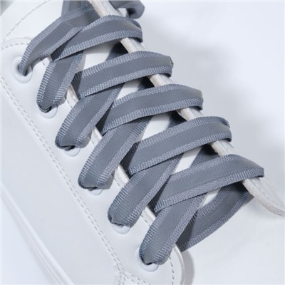 Шнурки для обуви, пара, плоские, со светоотражающей полосой, 10 мм, 100 см, цвет серый